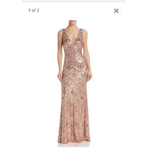 Rose gold sequined open-back gown